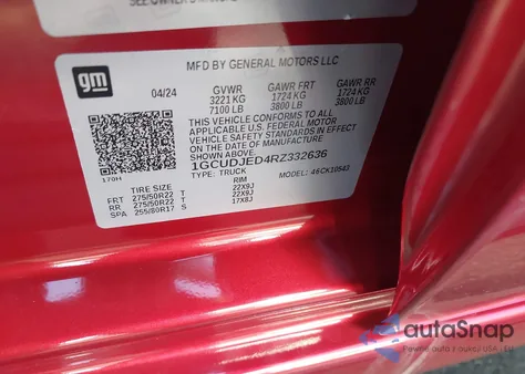 2024 Chevrolet Silverado 1500 4Wd Short Bed High Country из США, поврежденный, VIN 1GCUDJED4RZ332636